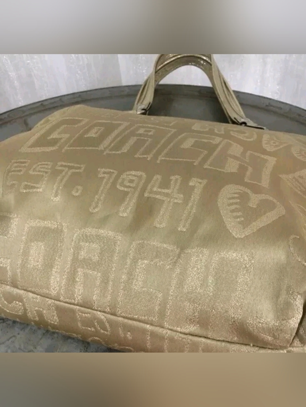 Coach POPPY Story Patch Glam Gold Tote - Picture 5 of 15